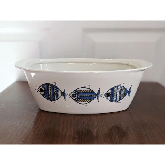 Vintage 60s Villeroy & Boch Viking Fish Casserole Dish MCM Luxembourg 12" NO LID